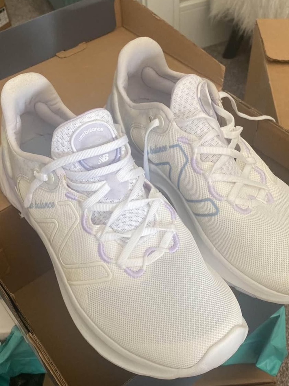 New Balance White Athletic Sneakers with Light Lavender Accents
